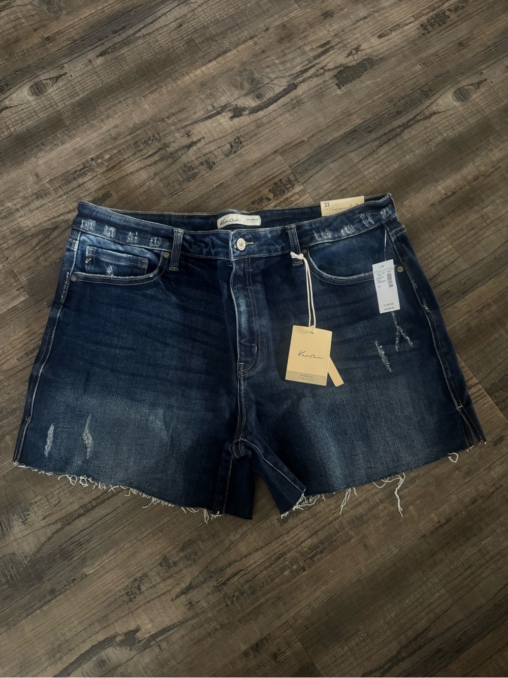 KanCan Dark Indigo Distressed Denim Shorts